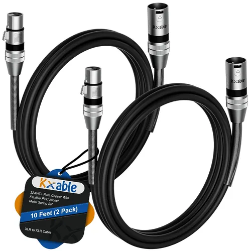 Miniatura 20 de Cables de micrófono XLR (1 pie, paquete de 2), cable de micrófono balanceado XLR macho a hembra, cordón de altavoz blindado de 3 pines, conectores