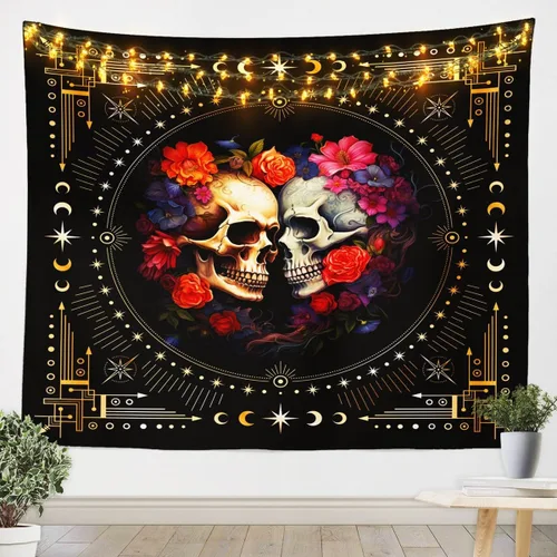 Miniatura 4 de Tapiz femenino de flores de rosas rojas, tapiz de pared para el día de San Valentín, decoración de habitación de niñas y mujeres, cielo estrellado