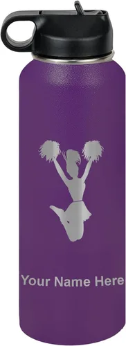 Miniatura 50 de LaserGram Botella de agua personalizada, animadora, acero inoxidable de doble pared aislada al vacío con popote superior, regalo grabado