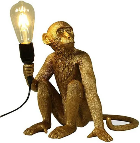 Miniatura 11 de Lámparas de escritorio de resina con diseño de mono moderno, iluminación creativa de mesa con cable enchufable para sala de estar, dormitorio, Blanco