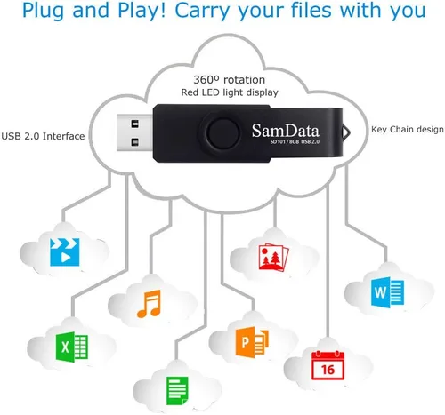 Miniatura 6 de SamData Paquete de 2 unidades flash USB de 8 GB, unidades de memoria USB de 8 GB con luz LED para almacenamiento y copia de seguridad