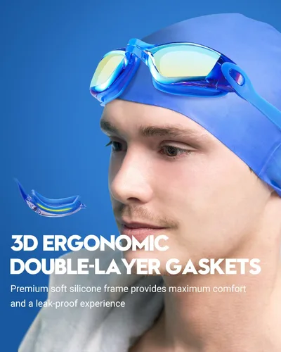 Miniatura 4 de Gafas de natación: paquete de 2 gafas de natación antivaho, sin fugas, protección UV, para adultos, hombres, mujeres, jóvenes Azul y aguamarina