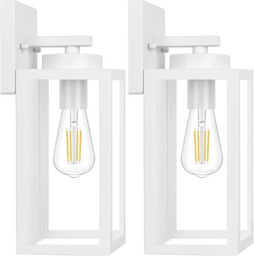 Miniatura 18 de Paquete de 2 lámparas de pared para exteriores, faroles impermeables y modernos, dispositivos de iluminación para porche, con casquillo E26