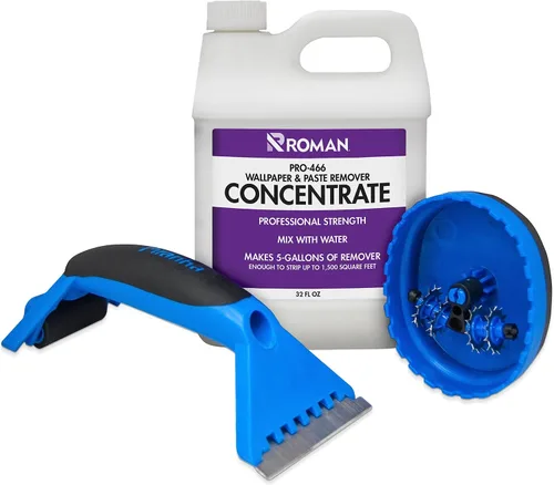 ROMAN Kit de extracción de papel tapiz – Concentrado (32 onzas), herramienta de puntuación perforante y raspador en ángulo para mejoras del hogar –