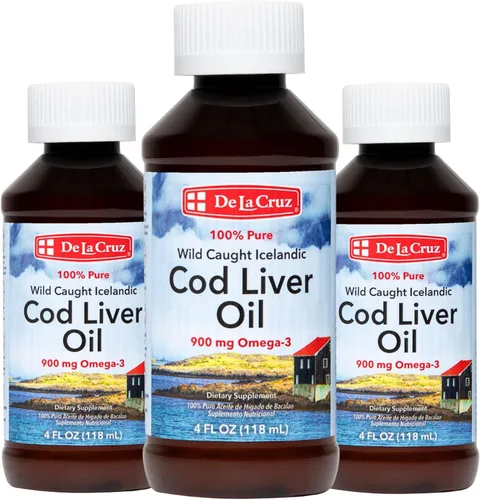 Miniatura 10 de De La Cruz Aceite de hígado de bacalao líquido puro de pescado islandés capturado en la naturaleza, rico en vitamina D y aceite de pescado Omega 3