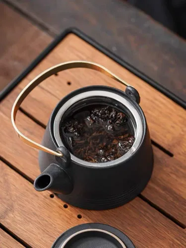 Miniatura 4 de Carrito de té de cerámica negra, recipiente de té de cerámica tradicional para té suelto