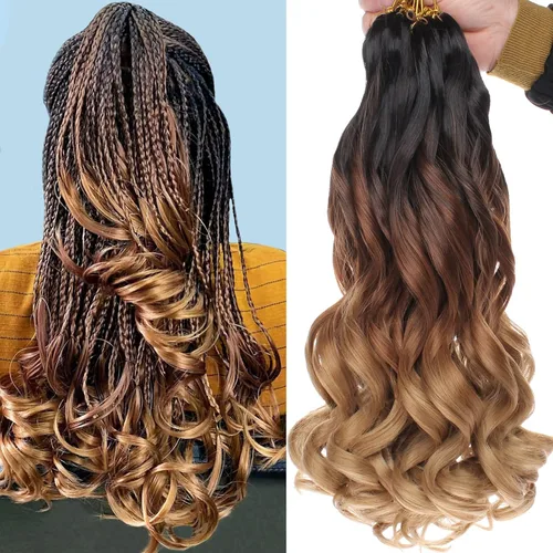 Miniatura 13 de COOKOO 9 paquetes de cabello rizado francés trenzado de 18 pulgadas, suave y flexible, cabello trenzado de alta calidad, rizos franceses, extensión