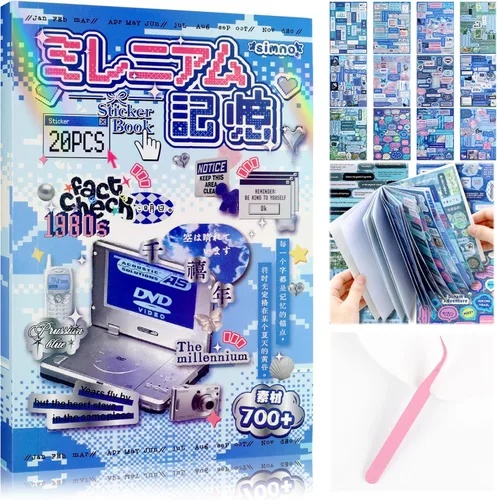 Miniatura 30 de Tmtains 45 hojas de calcomanías japonesas para álbumes de recortes, suministros de diario basura Heisei, más de 800 piezas de calcomanías coreanas