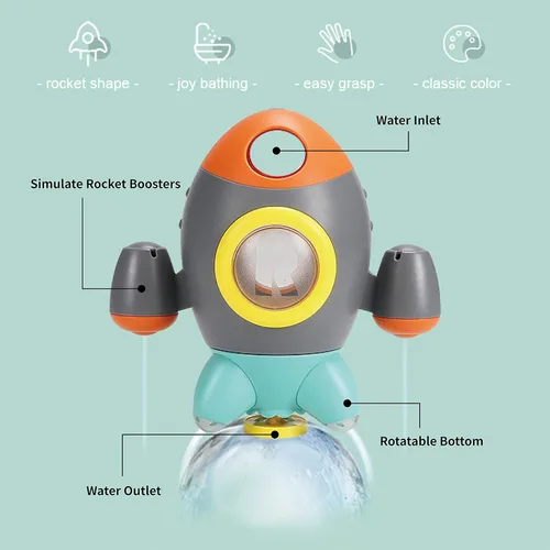 Miniatura 5 de Elovien Juguetes de baño para bebés, juguetes de bañera con forma de cohete espacial para niños pequeños, juguetes de agua con fuente giratoria