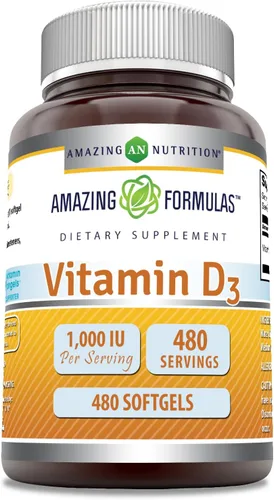 Miniatura 4 de Amazing Formulas Suplemento de vitamina D3 1000 UI 240 cápsulas blandas Sin OMG Sin gluten Fabricado en Estados Unidos