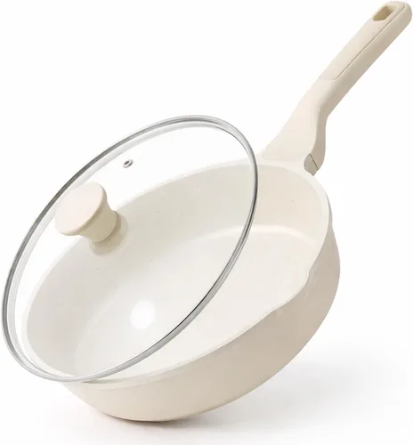 Miniatura 21 de SENSARTE Sartén antiadherente de cerámica para saltear de 10 pulgadas/3.5QT, sartén antiadherente para freír profundamente con tapa, olla jumbo