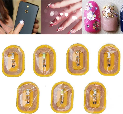 Miniatura 2 de NFC - Adhesivos para uñas, 7 unidades de calcomanías LED brillantes, material ABS, estilo moderno, color amarillo