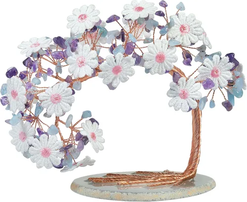 Miniatura 10 de rockcloud Árbol de dinero de cristal de amatista con base de ágata, árbol de la vida de piedras preciosas Feng Shui para decoración de escritorio
