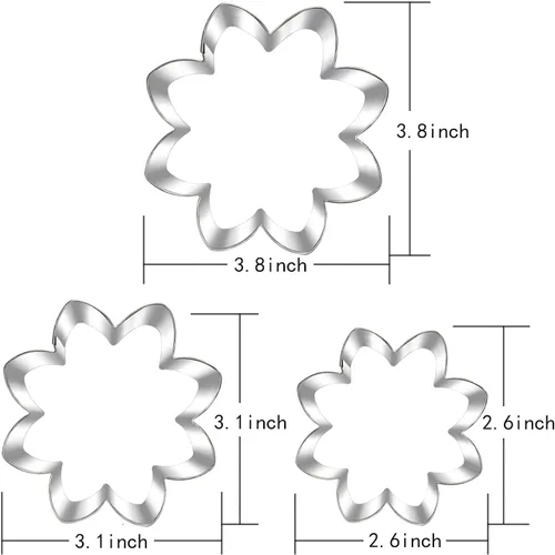 Miniatura 5 de Juego de cortadores de galletas de girasol, tamaño 3.8 pulgadas, 3.1 pulgadas, 2.6 pulgadas, 3 piezas, cortadores de galletas para decoración