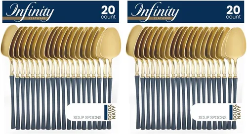Miniatura 4 de Blue Sky Infinity Flatware - Cucharas de sopa doradas y azul marino, 20 unidades, lujosos cubiertos de plástico desechables para fiestas y eventos