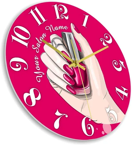 Miniatura 6 de Reloj de pared de salón de uñas de 12 pulgadas, nombre personalizado, regalo de técnico de uñas, reloj de pared silencioso sin tictac, funciona
