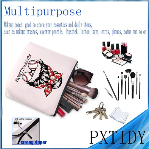 Miniatura 4 de PXTIDY Bolsa de maquillaje de béisbol para mamá, jugador de béisbol, bolsa con cremallera para atleta, para mamá, bolsa de aseo de viaje