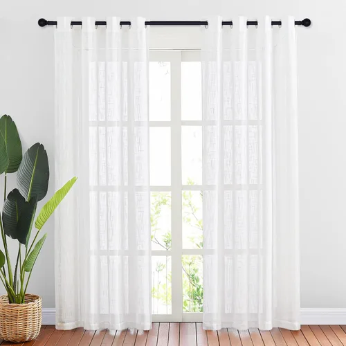 NICETOWN Cortinas de lino transparente blanco para ventanas de 84 pulgadas de largo, cortinas verticales semitransparentes con ojales en la parte