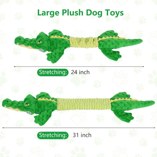 Miniatura 3 de Letsmeet Juguetes Grandes de Cocodrilo Chirriante para Perros, Juguetes Interactivos para Cachorros con Papel Arrerugado, Juguete de Tirones