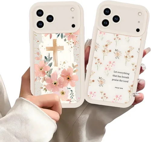 Miniatura 15 de Paquete de 2 fundas protectoras para iPhone 13 de 6.1 pulgadas con versículo bíblico de Jesús y cruz cristiana floral, para mujeres y niñas, funda
