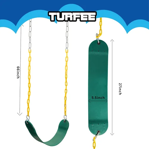 Miniatura 6 de TURFEE Paquete de 2 asientos de columpio verdes resistentes con cadena de 66 pulgadas, accesorios de repuesto con ganchos de presión para niños al