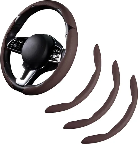 Miniatura 11 de Cubierta de volante de coche de cuero con cierre de presión de 3 piezas, juego de protector antideslizante y envolvente, accesorios para volante
