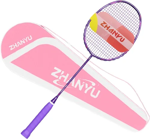 Miniatura 12 de Raqueta de bádminton, raquetas de bádminton, ofensivas y defensivas, ligeras de fibra de carbono de 2.65 oz de una sola pieza, moldeadas