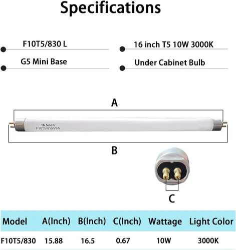Miniatura 3 de Paquete de 3 bombillas fluorescentes F10T5/830/L de 16 pulgadas de repuesto para Jasco, Philips, Lineal T5 10W 3000K bombillas blancas cálidas, base