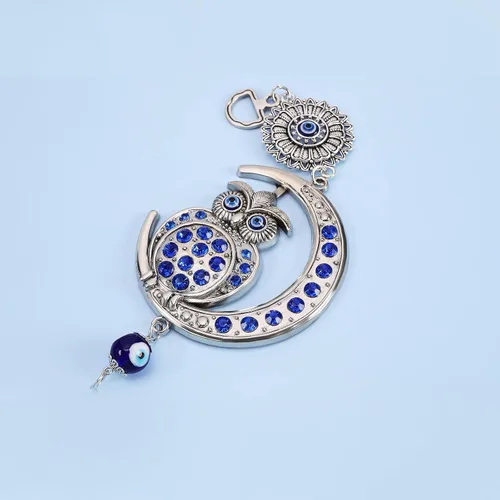 Miniatura 6 de Decoración azul contra el mal de ojo, adorno colgante de búho, colgante de luna, amuleto para colgar en la pared, accesorios