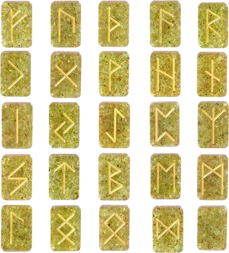 Miniatura 10 de mookaitedecor Juego de 25 piedras de runa de cristal de jaspe rojo, grabadas Golden Elder Futhark con símbolo del alfabeto, runas para adivinación