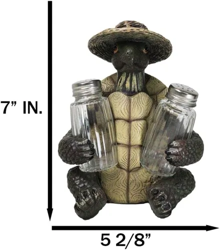 Miniatura 7 de Ebros Slow Seasons - Tortuga para acampar al aire libre con sombrero de mimbre, salero y pimentero, figura de 7 pulgadas de alto, tortugas