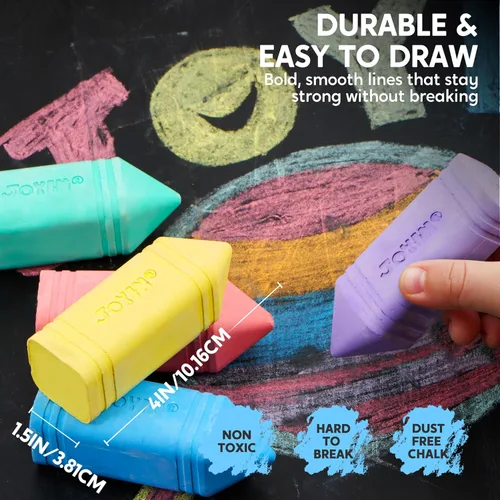 Miniatura 4 de JOYIN 12 tizas jumbo para acera con 6 colores, tiza lavable para niños, suministros escolares no tóxicos, juegos al aire libre, accesorios