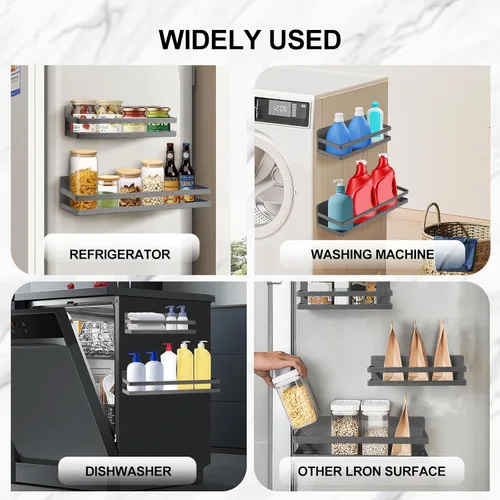 Miniatura 7 de Uten Estante grande para especias para refrigerador, paquete de 2 estantes magnéticos fuertes, organizador de refrigerador movible para cocina