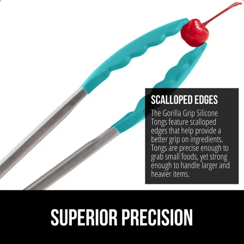 Miniatura 3 de GORILLA GRIP Pinzas de cocina de acero inoxidable resistentes al calor para cocinar, 9 + 12 pulgadas, juego de 2 pinzas para barbacoa, punta