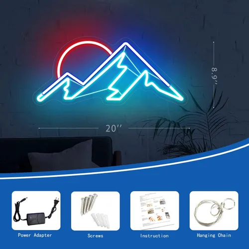 Miniatura 3 de Letrero de neón de montañas, hecho a mano, arte estético fresco de montaña, puesta de sol, colinas, luz de neón LED, lámpara de noche de montaña