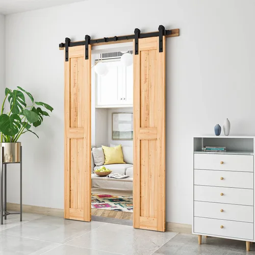 Miniatura 2 de SMARTSTANDARD Kit de herrajes para puerta corrediza de granero de doble puerta resistente de 5 pies, suave y silencioso, fácil de instalar, incluye