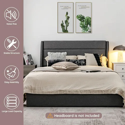 Miniatura 8 de Giantex Base de cama con 3 cajones, plataforma resistente de tamaño matrimonial con listones de madera, base de colchón con marco resistente,