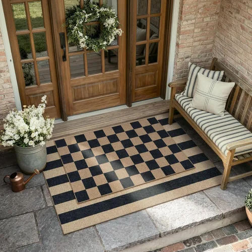Miniatura 3 de Lahome Alfombra de yute a cuadros fácil 2'x3', alfombra pequeña para entrada, antideslizante, alfombra para la puerta delantera de la cocina