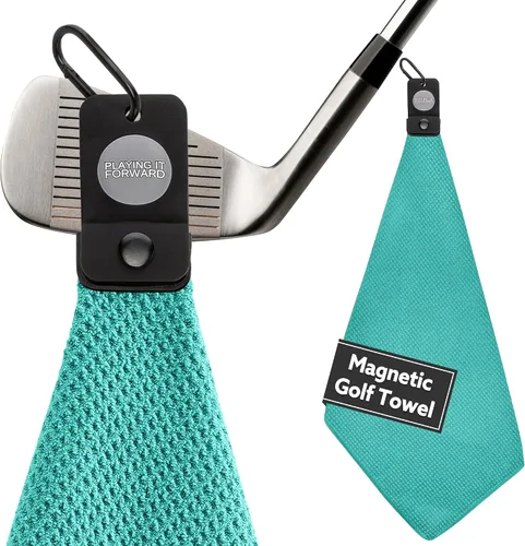 Toallas de golf magnéticas para bolsas de golf con clip y imán ultra fuerte - Toalla de microfibra con tejido de gofre para sujeción segura en