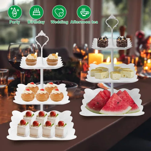 Miniatura 2 de Coitak Soporte para cupcakes de 3 niveles, soporte de plástico escalonado, bandeja cuadrada para postres para fiestas de té, cumpleaños y bodas