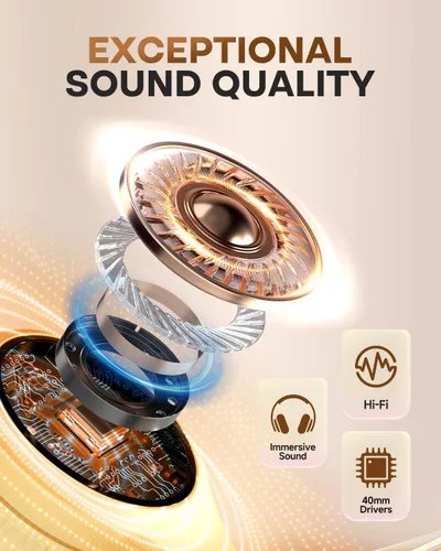 Miniatura 3 de TuneFlux Auriculares Bluetooth, auriculares inalámbricos Bluetooth 6.0 de 70 horas de reproducción, 3 modos de música EQ, plegables y ligeros sobre