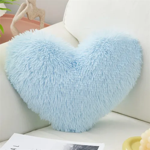 MOOWOO Almohada de corazón esponjosa de felpa, almohadas peludas para regalos, almohada de amor, cierre de cremallera, Navidad, día de la madre, Azul