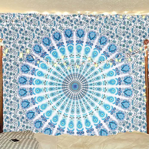 Miniatura 45 de Tapiz hippie indio bohemio psicodélico dorado azul pavo real mandala colgante en la pared (negro blanco, Queen (84 x 90 pulgadas) (84.6 x 90.6 in)