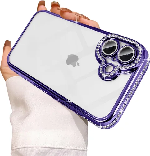 Miniatura 16 de Funda compatible con iPhone 11 Pro Max con protector de lente de cámara de diamante con purpurina, bonita funda de cristal transparente a prueba