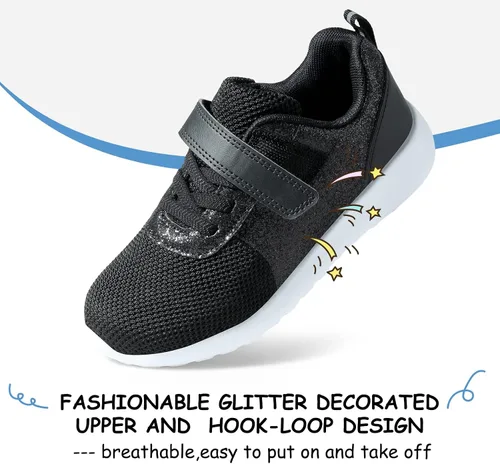 Miniatura 5 de Harvest Land - Tenis para niñas con brillantina y diseño de malla transpirable con gancho y lazo para correr (niños pequeñosniños grandes)