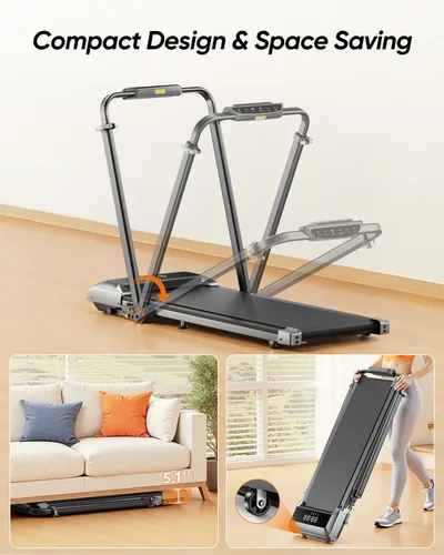Miniatura 8 de Acezoe Walking Pad with 12% Incline & Height-Adjustable Handlebar, 5-in-1 Foldable Treadmill for Home & Office, Portable Under Desk Treadmill with