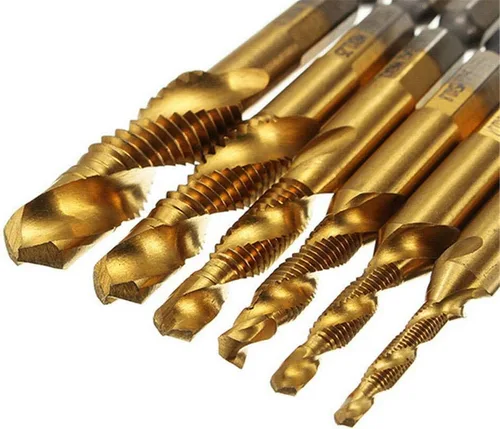 Miniatura 7 de 6 unids combinación 1/4 "hexagonal avellanador broca M3-M10 desbarbar tornillo avellanado HSS hexagonal dorado