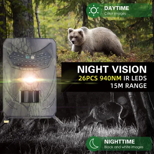 Miniatura 4 de Mini cámara de sendero, cámara de juego de 20MP 1080P con visión nocturna activada por movimiento de 120°, cámara de caza impermeable IP54 con 26