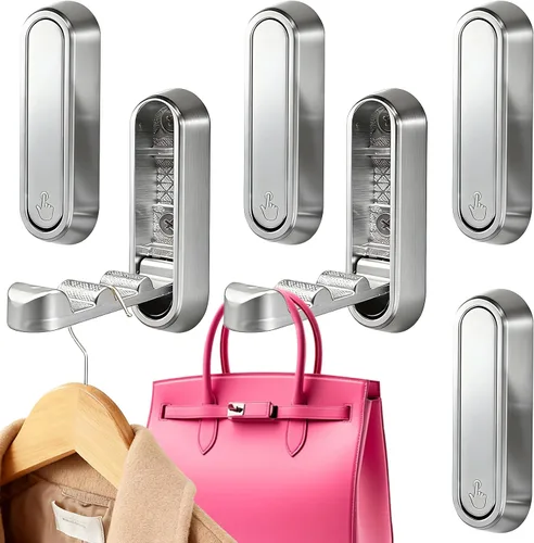 Miniatura 9 de Paquete de 4 ganchos plegables de pared, ganchos negros resistentes, ganchos plegables de aleación de zinc para colgar abrigos, sombreros, toallas