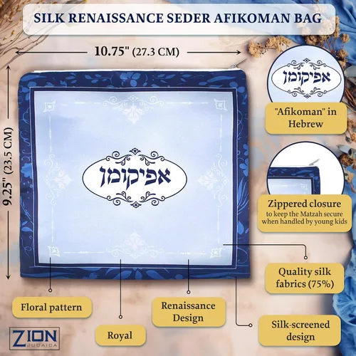 Miniatura 4 de Zion Judaica - Juego de fundas redondas de matzá de seda de 17 pulgadas, se adapta a matzos redondos o cuadrados, 3 bolsillos, soporte rectangular